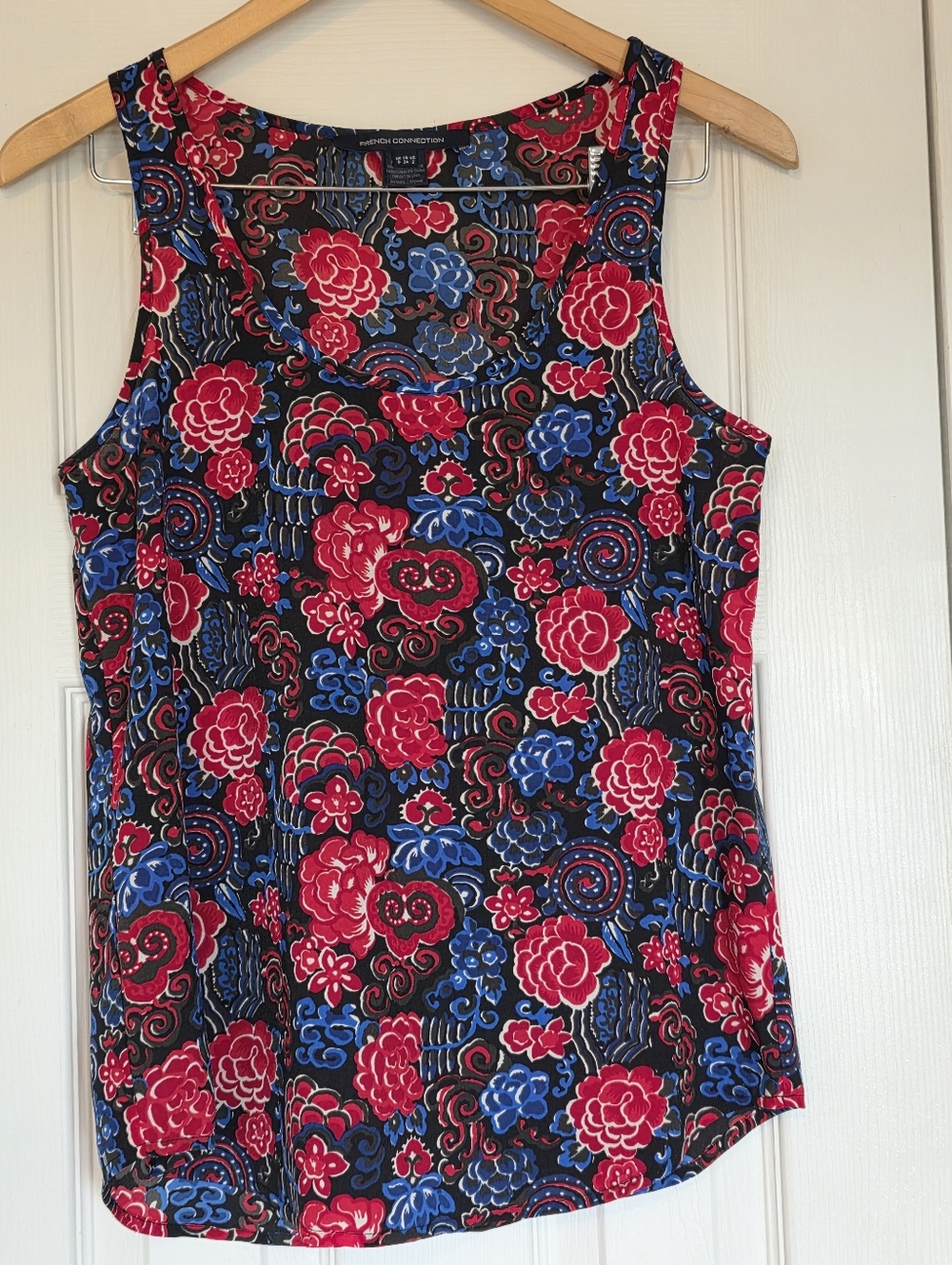 French Connection Bright Floral Sleeveless Tank with Red and Royal Blue Blooms